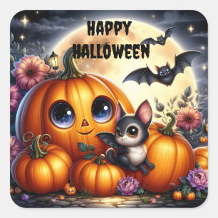 Hühner und Kürbis, Halloween-Sticker Quadratischer Aufkleber