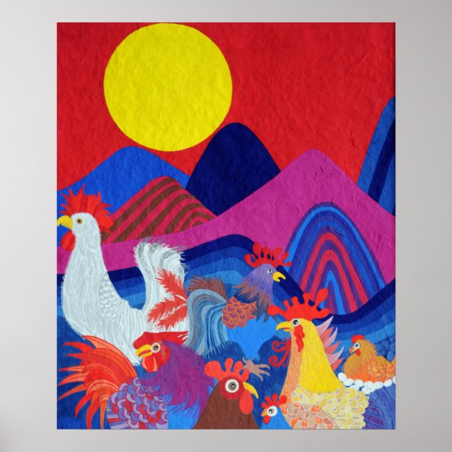 Hühner und Rinder Poster (Vorne)