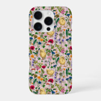 Hühner und Wildblumen auf Baumwollzucker-Rosa
