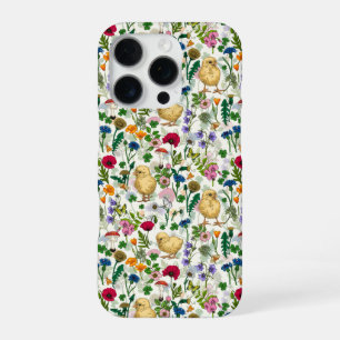 Hühner und Wildblumen auf cremeweißem Hintergrund iPhone 16 Pro Hülle