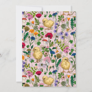 Hühner und Wildblumen auf Zuckerwatte pink