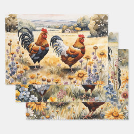 Hühner und Wildblumen Geschenkpapier Set