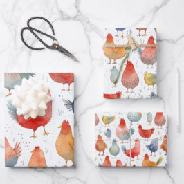 Hühner Wasserfarbe Albern Geburtstag 3 Geschenk Geschenkpapier Set