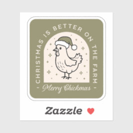 Hühner-Weihnachten-Bauernhof-Cottagecore-Grün Aufkleber