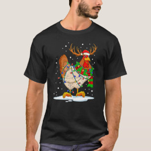 Hühner-Weihnachts-Rentier-Weihnachtslicht-Pyjama T-Shirt