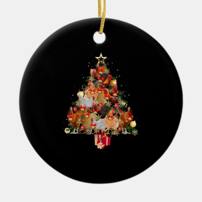Hühner Weihnachtsbaum froh klucken Matching Fa Keramik Ornament (Vorne)
