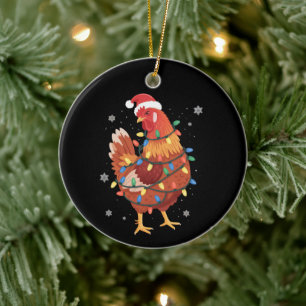 Hühner-Weihnachtsbaum-Lichter Bauernhof-Tier Santa Keramik Ornament