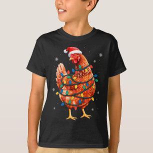 Hühner-Weihnachtsbaum-Lichter Bauernhof-Tier-Santa T-Shirt