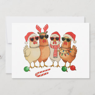 Hühner-Weihnachtsmann-Hut-Farm-Familie-Xmas Feiertagskarte