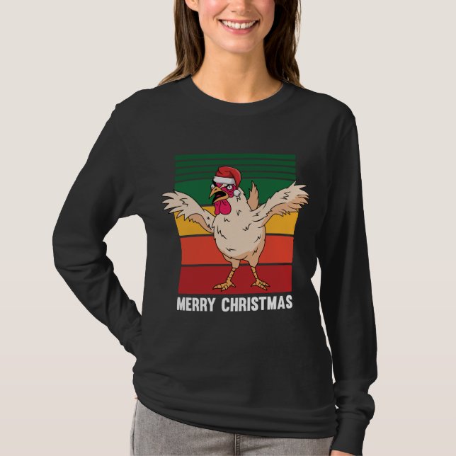 Hühner Weihnachtsmannmütze Frohe Weihnachten Pajam T-Shirt (Vorderseite)