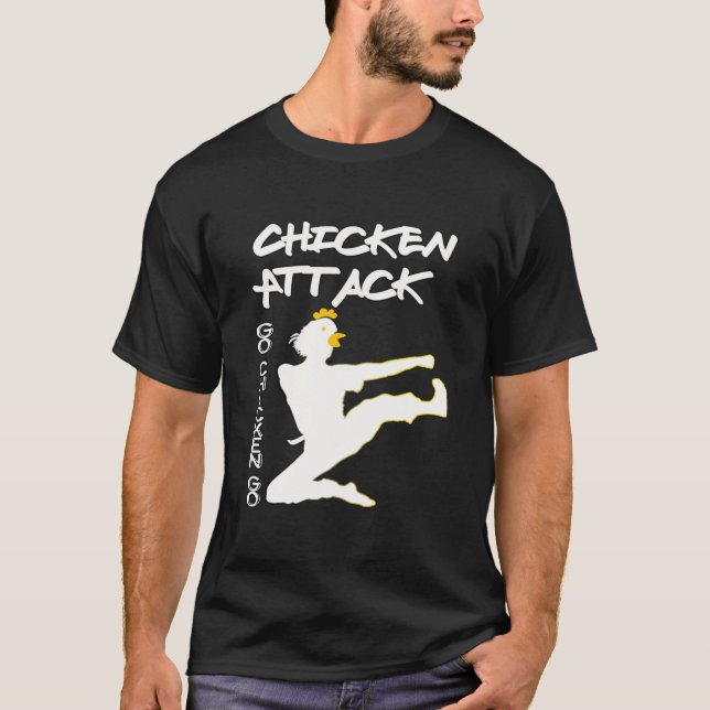 Hühnerangriff Huhn Go Weiße Ninja Meme T-Shirt (Vorderseite)