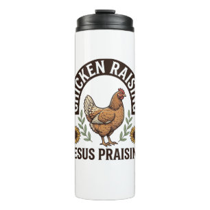 Hühneraufzucht Jesus Preisend Vintage-Farm-Shirt_ Thermosbecher