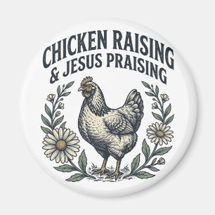 Hühneraufzucht und Jesus preisende Vintage-Henne Magnet