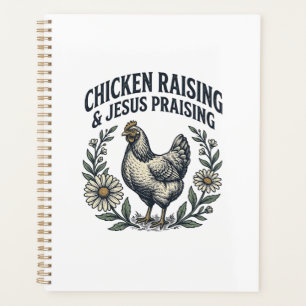 Hühneraufzucht und Jesus preisende Vintage-Henne Planer