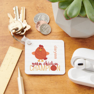 Hühnerchampion aus Rot & Orange Garn Schlüsselanhä Schlüsselanhänger