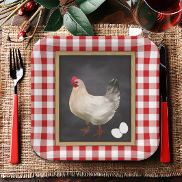 Hühnereier Rot und Weiß Land Gingham Pappteller