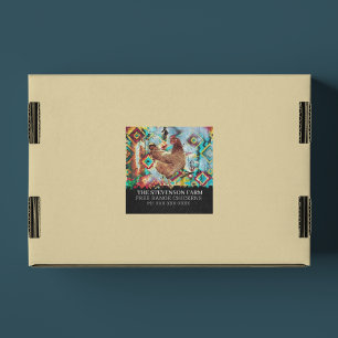 Hühnerfarm Broiler Fleisch Vögel Freier Range Plat Quadratischer Aufkleber