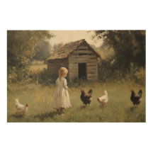 Hühnerfarm-Mädchen und Vogel einfach