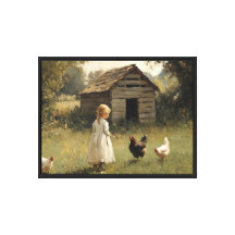 Hühnerfarm-Mädchen und Vogel Einfache Farm-Wandkun