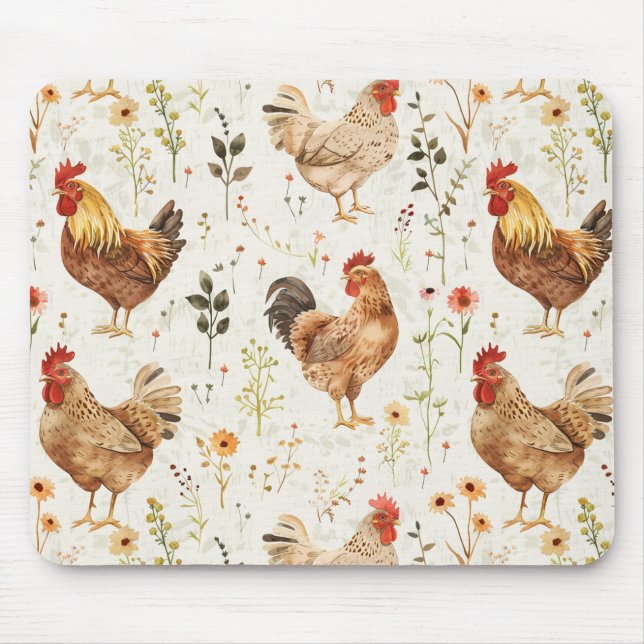 Hühnerhof Hähne Hühner Blumen Mousepad (Vorne)