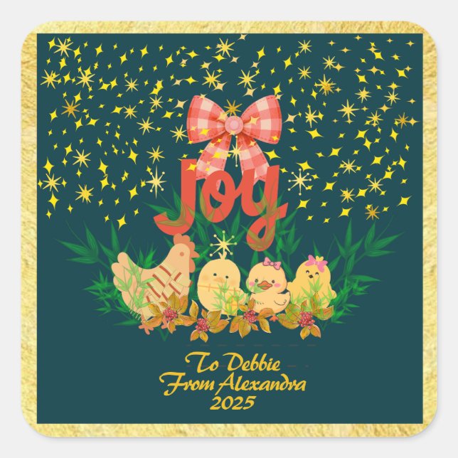 Hühnerland-Weihnachtsaufkleber Quadratischer Aufkleber (Vorderseite)