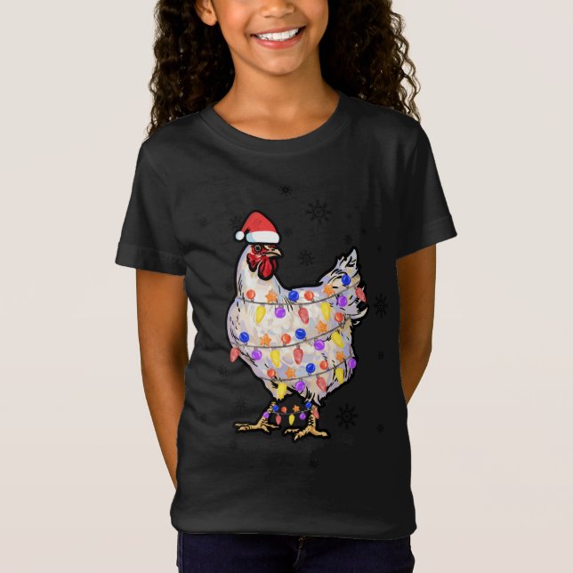 Hühnerleuchten mit Weihnachtsmannmütze Weihnachten T-Shirt (Vorderseite)