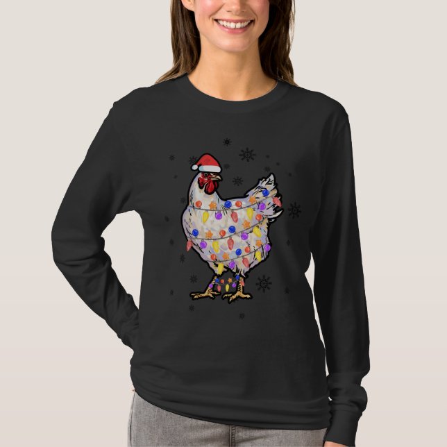 Hühnerleuchten mit Weihnachtsmannmütze Weihnachten T-Shirt (Vorderseite)