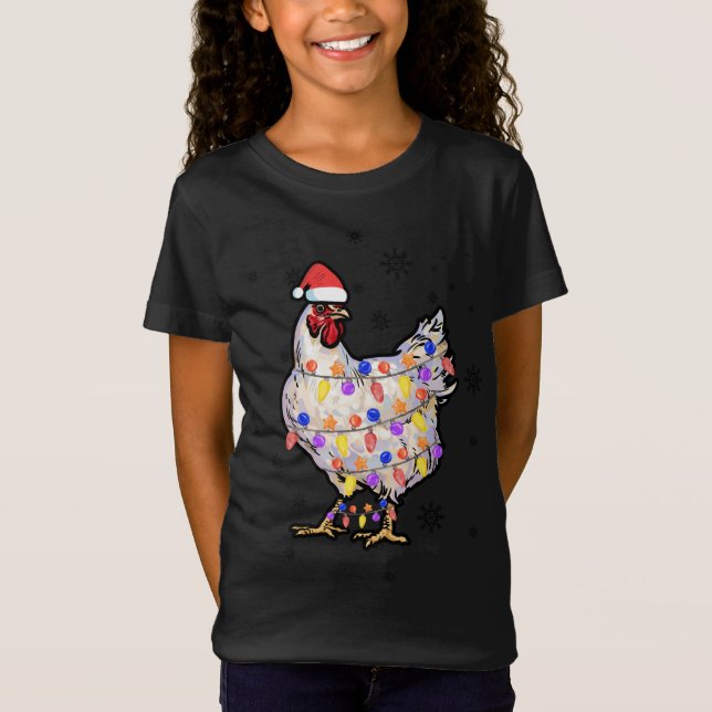 Hühnerleuchten mit Weihnachtsmannmütze Weihnachten T-Shirt (Vorderseite)