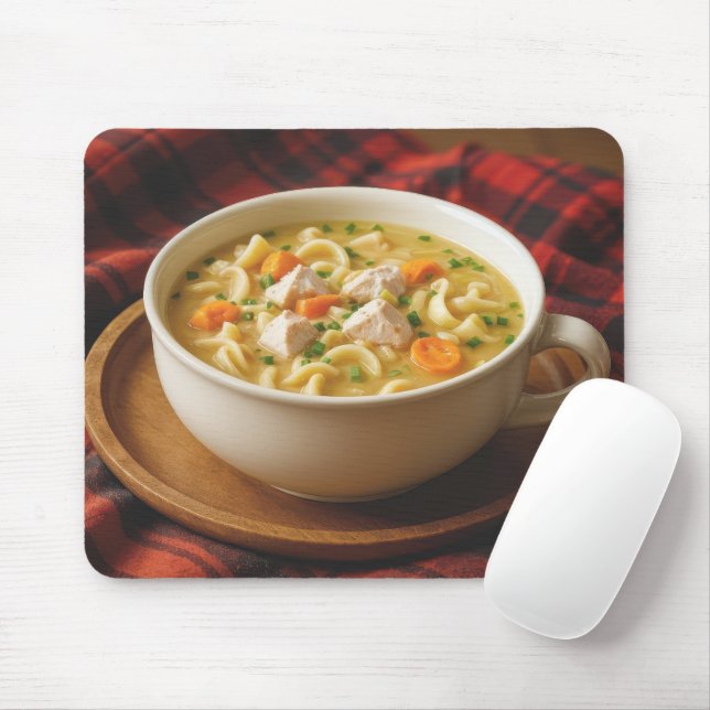 Hühnernoodle-Suppe auf einem Karierten Fußbett Mousepad (Mit Mouse)