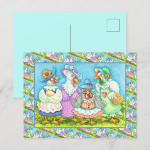 HÜHNERPARTY, LÄNDLICHE GEFIEDERTE FREUNDE Lustig Postkarte
