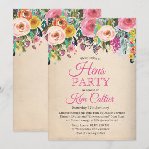 Hühnerparty Vintage Blumen Einladung