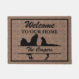 Hühnerrooster-Family-Split Monogram-Burlap Fußmatte