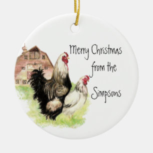 Hühnerrooster Hen Farm Tierische Aquarellkunst Keramik Ornament