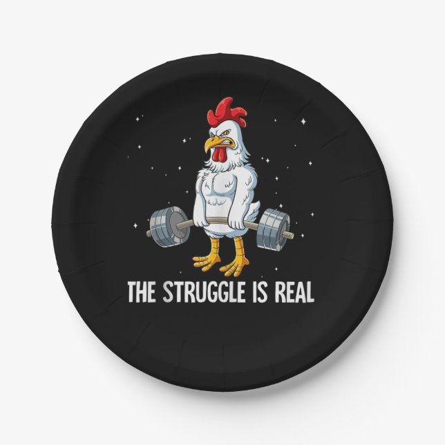 Hühnerschwingengewicht Training Der Kampf ist real Pappteller (Vorderseite)