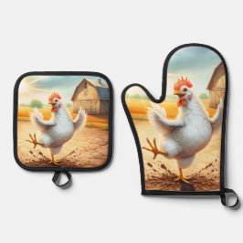 Hühnertanz in Barnyard Ofenhandschuh & Topflappen-Set