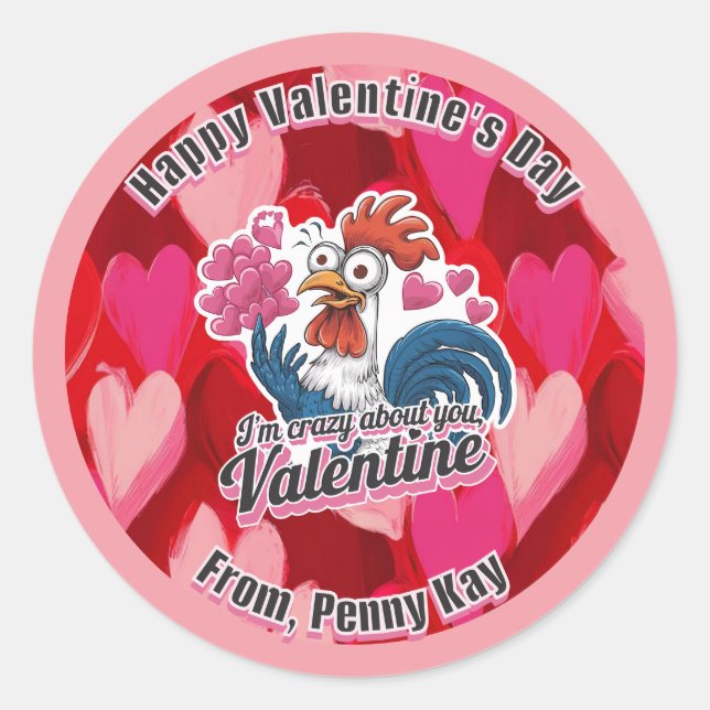 HühnerValentinsticker Runder Aufkleber (Vorderseite)