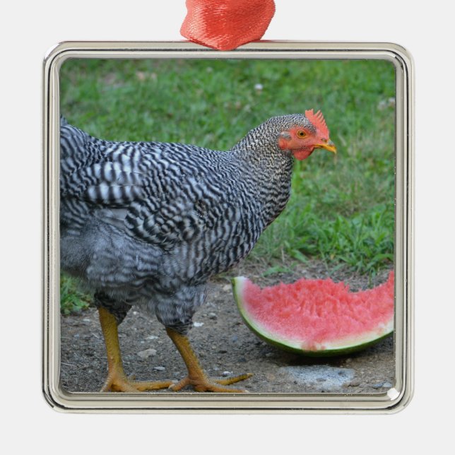 Hühnerverzierung Silbernes Ornament (Vorne)