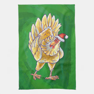Hühnerweihnachten auf Grün Küchentuch