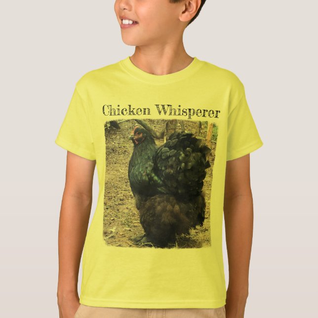 HuhnWhisperer mit schwarzer Cochin-Henne T-Shirt (Vorderseite)