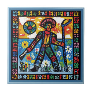 Huichol Loteria Keramik Tile: El Valiente Fliese
