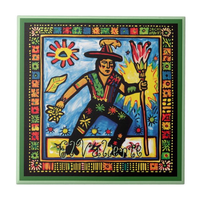 Huichol Loteria Keramik Tile: El Valiente Keramik Fliese (Vorderseite)