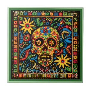 Huichol Loteria Keramik Tile La Calavera Tile Fliese