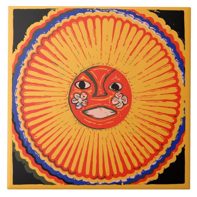 Huichol Ureinwohner-Kunst, die Sonne Fliese (Vorderseite)
