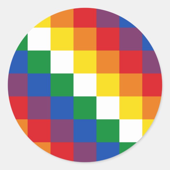Huipala/Wipala Flag. Andean Qulla Suyu. Bolivien Runder Aufkleber (Vorderseite)