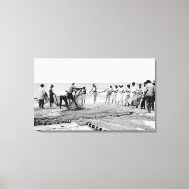 Hukilau Nets men Fischen Hawaii Surf Fotografie Leinwanddruck (Vorderseite)