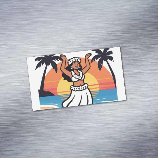Hula dance beach party sunset tropical island art magnetische visitenkarte (Beispiel)