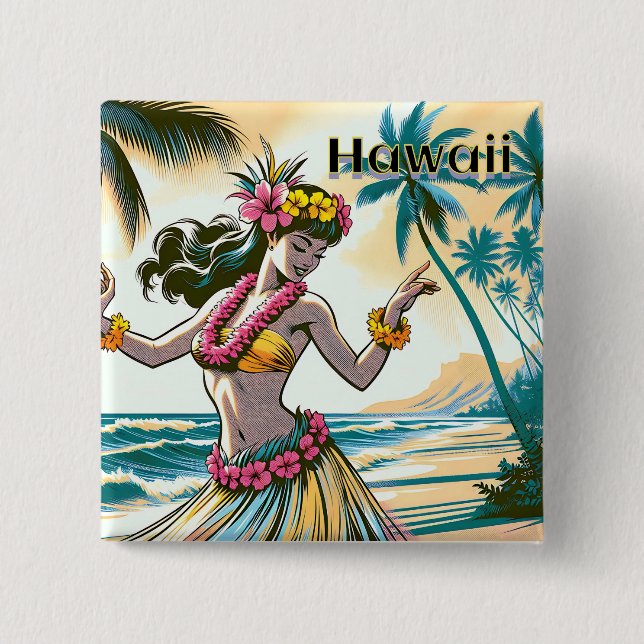 Hula Dancer auf den Hawaii Button (Vorderseite)