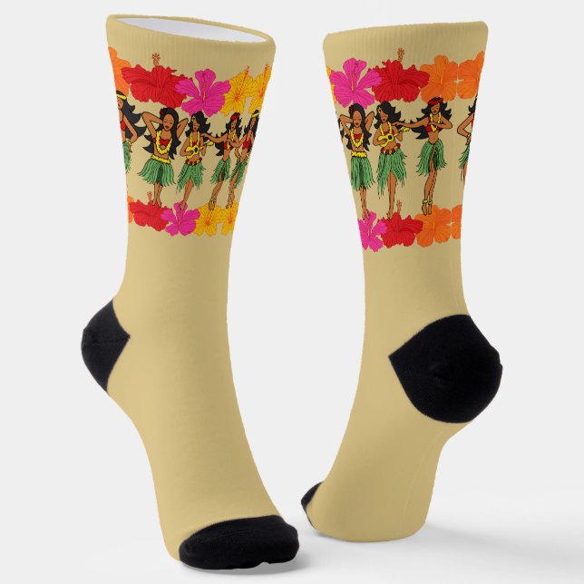 Hula Dancing Girls und Hibiskus Blume Socken (Gewinkelt)