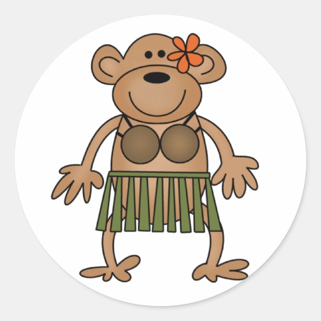 Hula Dancing Monkey Runder Aufkleber (Vorderseite)