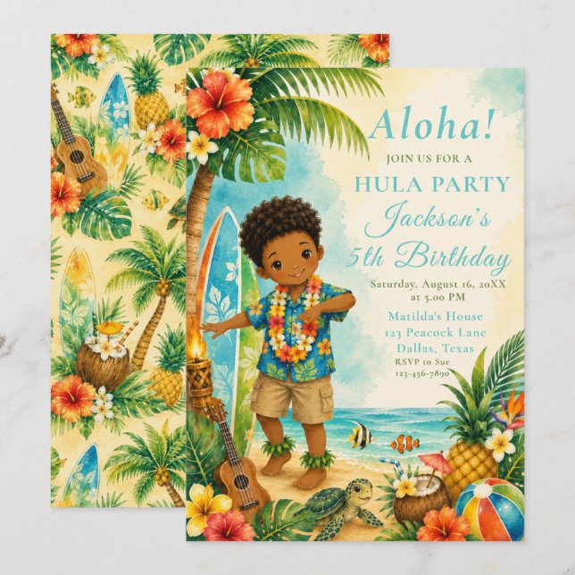 Hula-Geburtstagsfeier Einladung (Vorne/Hinten)